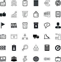 business vector icon set such as: add, global, focus, magnify, application, checkmark, festival, thumbs, apartment, sale, car, organizer, pollution, notebook, rate, freight, protection, projector