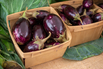 Eggplants in baskets