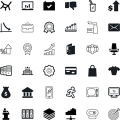 business vector icon set such as: female, earning, aspirations, pattern, healthy, electric, speech, computing, good, rate, photo, send, statistic, place, electronic, gold, cam, package, sack