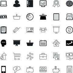business vector icon set such as: icons, linear, checklist, satellite, stress, thinking, solution, charts, cellular, exchange, reflection, investment, file, badge, salary, red, manager, research