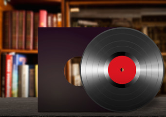 Vinyl disc on a desk - close-up