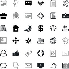 business vector icon set such as: speak, wide, banner, send, exercise, register, envelope, monitor, intelligence, video, documents, id, chart, invoice, arrow, investment, comic, security, transport