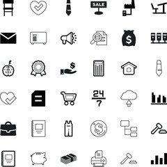 business vector icon set such as: mechanic, offer, interior, brainstorming, overalls, service, guarantee, table, environment, employee, diagram, stress, megaphone, mind, plant, decoration, medium