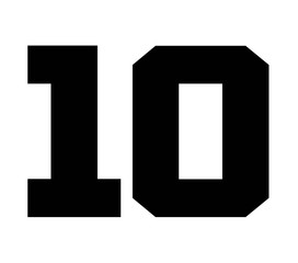 10,Classic Vintage Sport Jersey Number, Uniform numbers in black as fat fonts, number. For American football, baseball or basketball and ice Hockey.