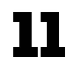 11,Classic Vintage Sport Jersey Number, Uniform numbers in black as fat fonts, number. For American football, baseball or basketball and ice Hockey.