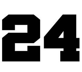 24,Classic Vintage Sport Jersey Number, Uniform numbers in black as fat fonts, number. For American football, baseball or basketball and ice Hockey.