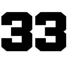 33,Classic Vintage Sport Jersey Number, Uniform numbers in black as fat fonts, number. For American football, baseball or basketball and ice Hockey.