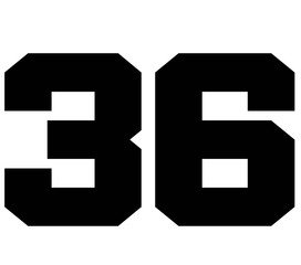 36,Classic Vintage Sport Jersey Number, Uniform numbers in black as fat fonts, number. For American football, baseball or basketball and ice Hockey.