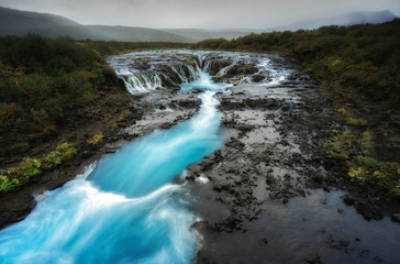 Naklejka na ściany i meble Bruarfoss, the most beautyfull waterfall in Island