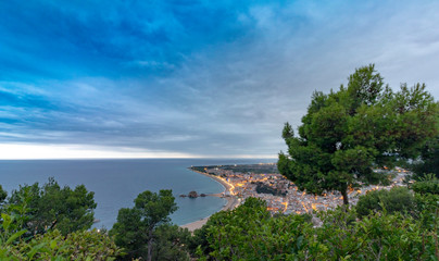 Fototapeta na wymiar Nice village of Blanes at sunset, with a spectacular sky
