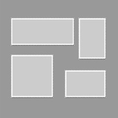 Postage stamps frames. Blank postage stamps in different size for retro paper postcard and post delivery envelope, poststamp collection eps vector illustration