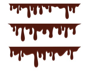 Melted chocolate dripping on white background, Vector Illustration of Liquid Chocolate Cream