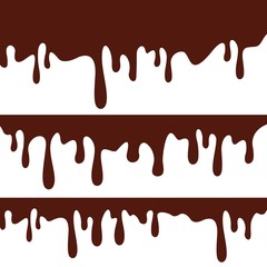 Melted chocolate dripping on white background, Vector Illustration of Liquid Chocolate Cream