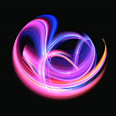 3D Atom icon. Luminous nuclear model on dark background. Glowing energy balls. Molecule structure. Trace atoms and electrons..Physics concept. Microscopic forms. Nuclear reaction element. Neutron.