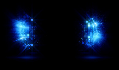 Background empty wall with light frame.  Space for your text.  Empty Scene. Lens flare. Mystical portal. Splash gates. Glow parentheses. Shine parenthese.