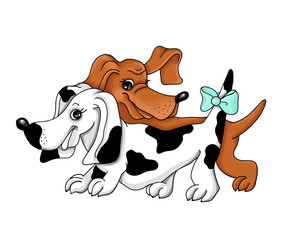 Dachshund Dog in a white,red,bay,gierl,love background. Vector illustration.