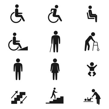 public people facilities icon, disabled handicap icons,  vector illustration on white background