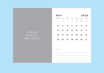 calendar 2020 template in custom size.