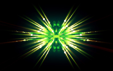 3D Atom icon. Luminous nuclear model on dark background. .Glowing energy balls. Molecule structure. Trace atoms and electrons..Physics concept. Microscopic forms. Nuclear reaction element. Neutron.