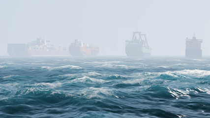 Ship in Ocean, Sea Ship, 3D Rendering