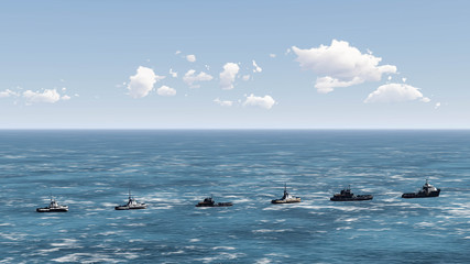 Obraz premium Ship in Ocean, Sea Ship, 3D Rendering