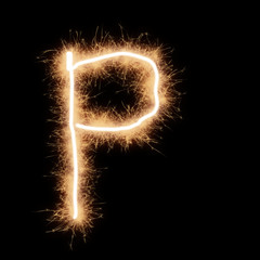 Lower case p letter of alphabet on a black background..