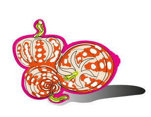 One continuous line drawing of three pumpkins. Simple line art drawing of  set of orange pumpkins.