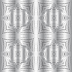 Geometric surface silver vector seamless pattern. Drapery textured striped background. Silk repeat lines background. Geometrical shapes, stripes. Abstract ornament. Elegance ornate design