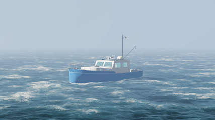 Ship in Ocean, Sea Ship, 3D Rendering