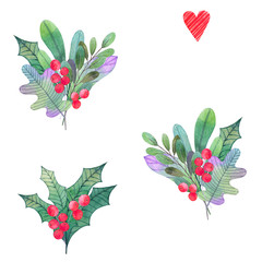 Watercolor Christmas floral seamless pattern. Isolated on white background. Seamless Pattern with Christmas Symbol. Christmas and New Year background.