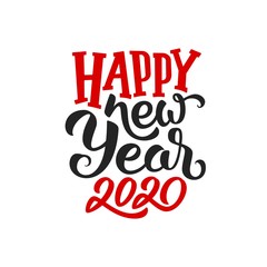 Happy New Year 2020 text isolated on white background. Greeting card design with typography for winter holidays season. Vector illustration