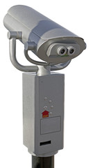 Coin-operated binoculars on white background