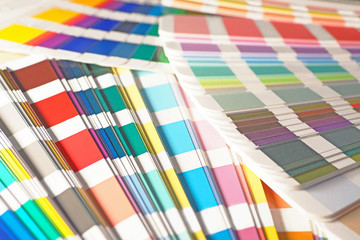 Set of color palettes, guides of paint samples catalog. Sample colors, colorful background