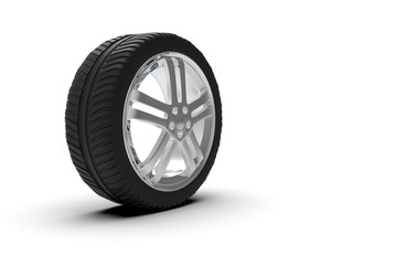 Car Wheel Isolated on White, 3D Rendering