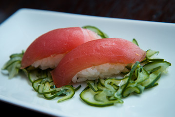 nigiri with sunomono ,japonese food, asian food, japanese cuisine