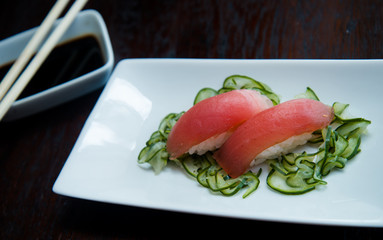 nigiri on a plate, asian food, japanese cuisine