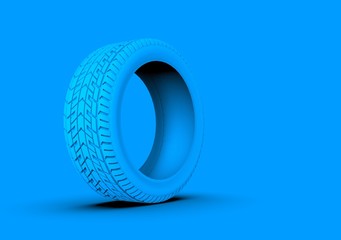 Car Blue Wheel on Blue Color Background, 3D Rendering