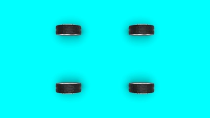 Car Wheel on Aqua Color Background, 3D Rendering