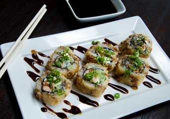 Hot Roll Philadelphia	on a plate sushi , asian food, japanese cuisine