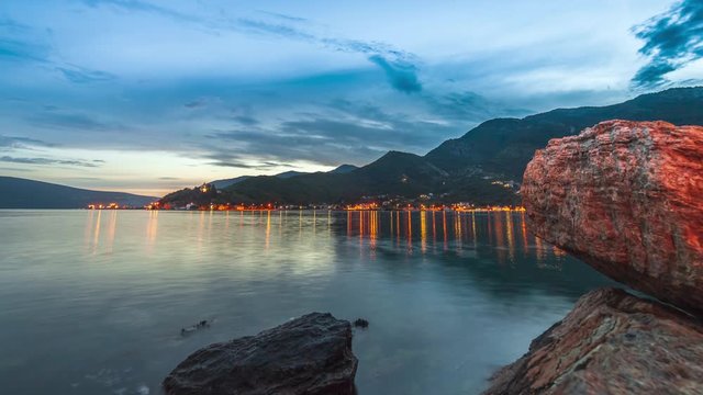 Time lapse Sunset over Kotor Bay, Montenegro.
