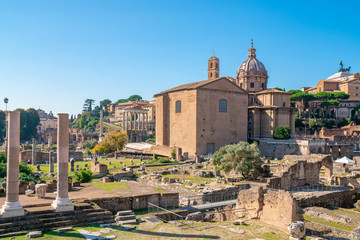 Fototapeta na wymiar Ancient ruins of the Roman Forum in Rome, Italy