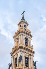 Fototapeta na wymiar Bell tower of Shrine in Pompei city near Naples