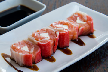 slices of ham and cheese, asian food, japanese cuisine