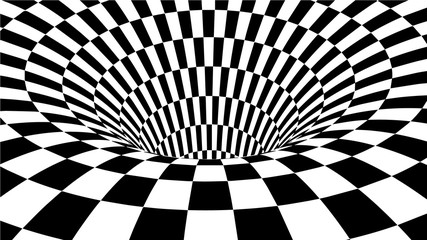 Optical illusion vector. Abstract vector tunnel. Black and White Abstract Hypnotic Wormhole Tunnel.