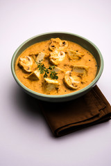 Mushroom Paneer curry or sabzi, served in a bowl. selective focus