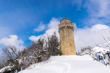 Third tower of San Marino with snow
