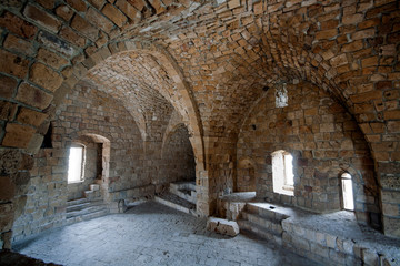 Fototapeta na wymiar Interior of old castle in Saida, Lebanon, was build in XIII century by crusaders