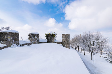 Fototapeta na wymiar Winter landscape in San Marino with snow