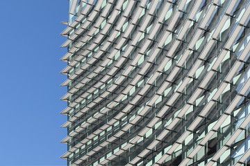 glass facade of a modern office building