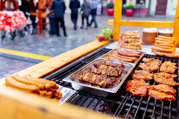 traditional meat in smoke in Christmas market in Wroclaw, Poland